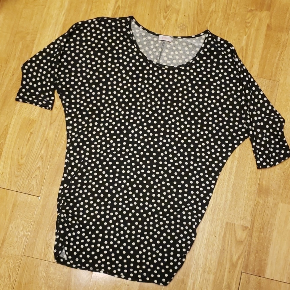Pixley B/W polka dot ruched side tunic small